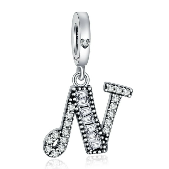 925 Sterling Silver Charm for Bracelets Letter N Pendant Name Initial Aphabets Birthday Charm Women Bracelet Charm