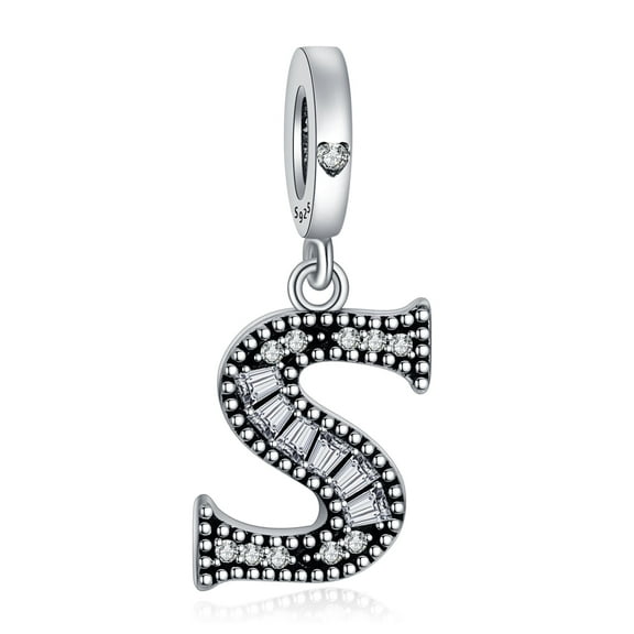 925 Sterling Silver Charm for Bracelets Letter S Pendant Name Initial Aphabets Birthday Charm Women Bracelet Charm