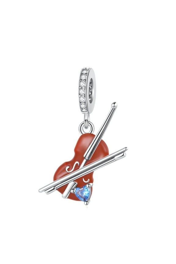 925 Sterling Silver Charm for Charm Bracelets Love Red Violin Dangle Charms Women Bracelet Charm