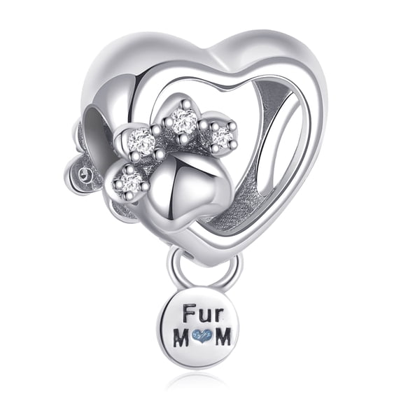 ROSIANNA 925 Sterling Silver Charm for Bracelets Paw Heart for Mom Dangle Charms Women Bracelet Charm