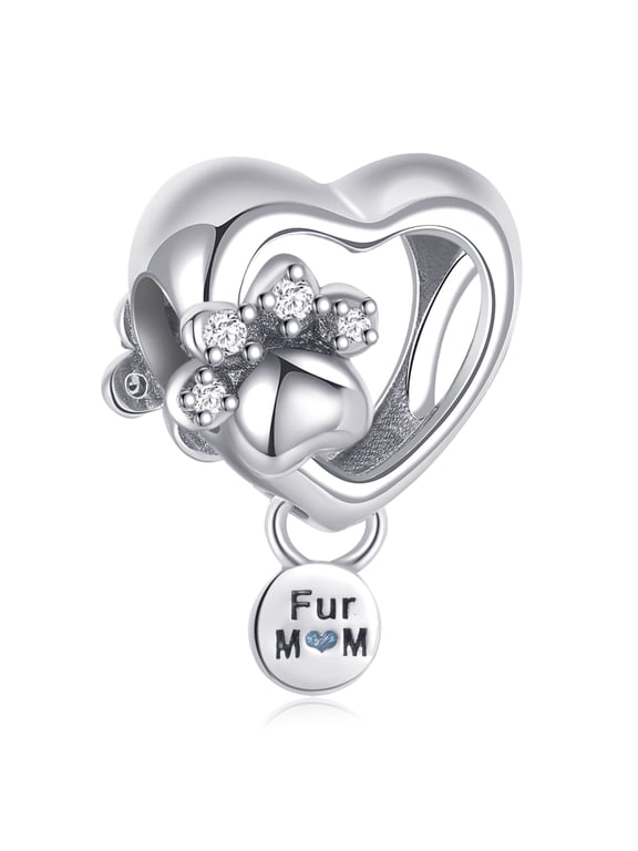 925 Sterling Silver Charm for Bracelets Paw Heart for Mom Dangle Charms Women Bracelet Charm
