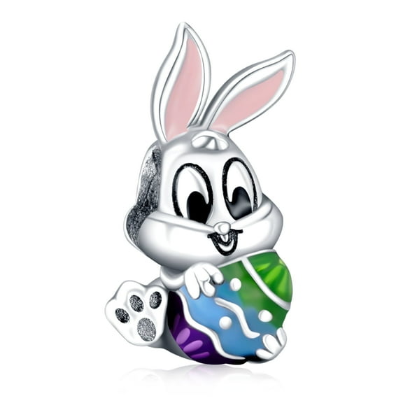 ROSIANNA 925 Sterling Silver Charm for Charm Bracelets Rabbit Easter Egg Bead Charms Women Bracelet Charm