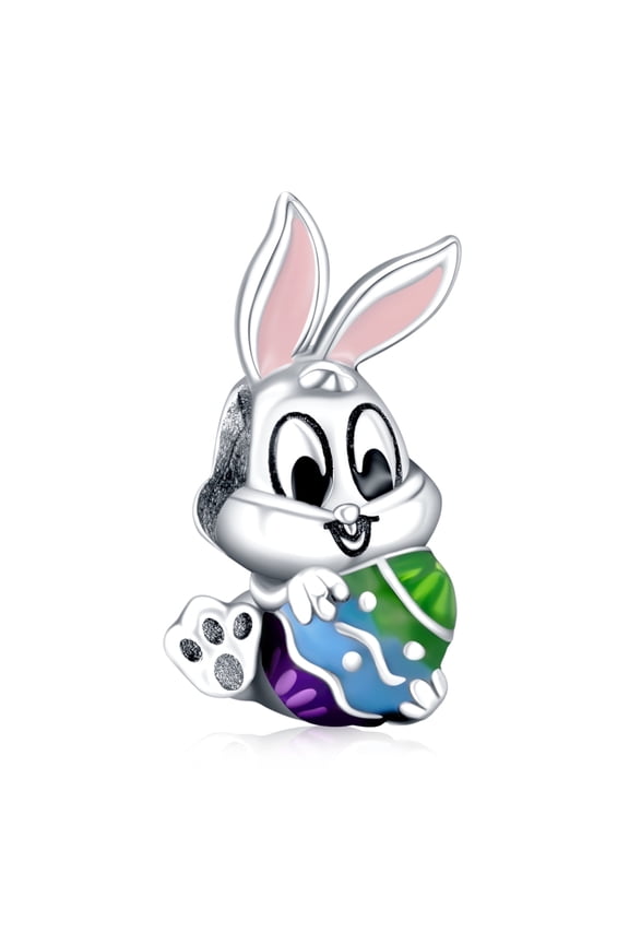 925 Sterling Silver Charm for Charm Bracelets Rabbit Easter Egg Bead Charms Women Bracelet Charm