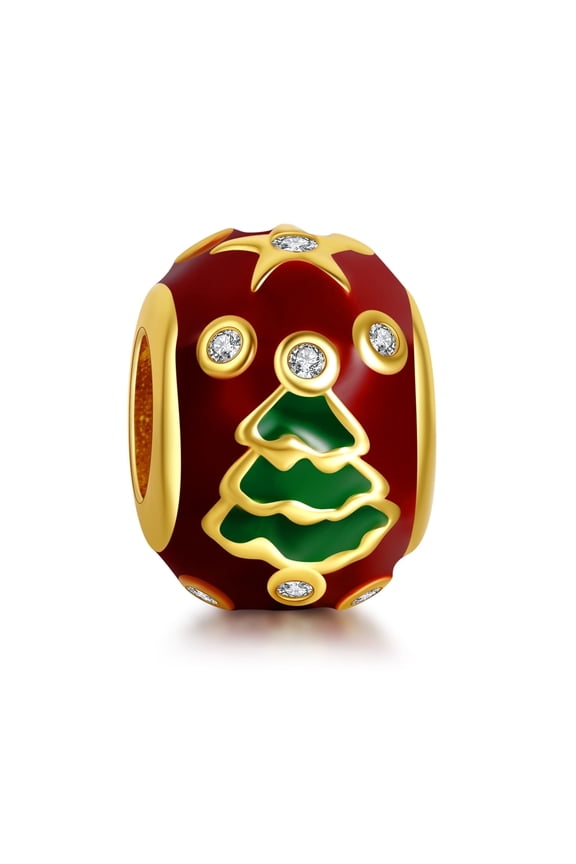 925 Sterling Silver Charm for Bracelets Red Christmas Tree Spacer Charms Women Bracelet Charm