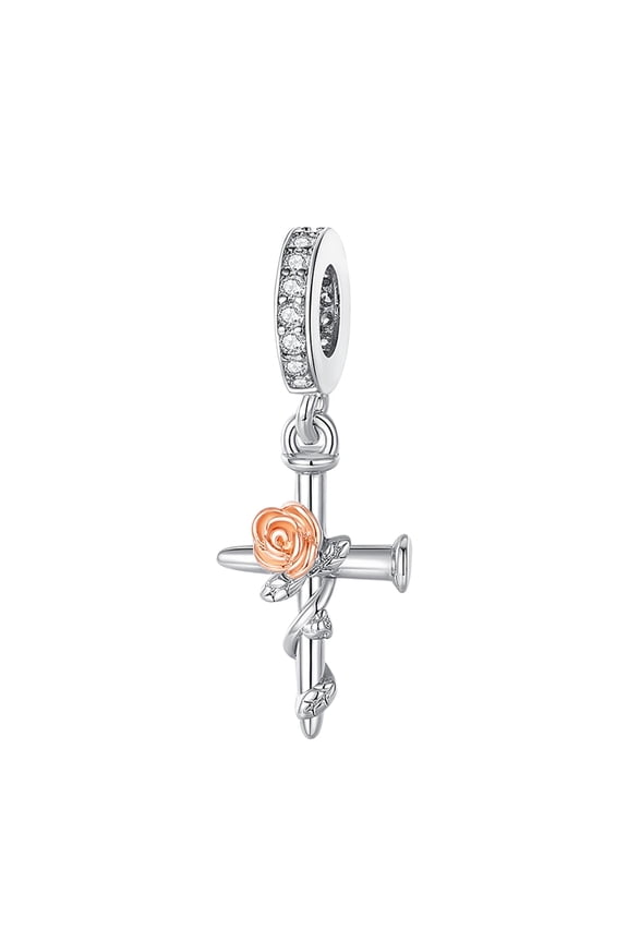 925 Sterling Silver Charm for Bracelets Rose Flower Cross Dangle Charms Women Bracelet Charm