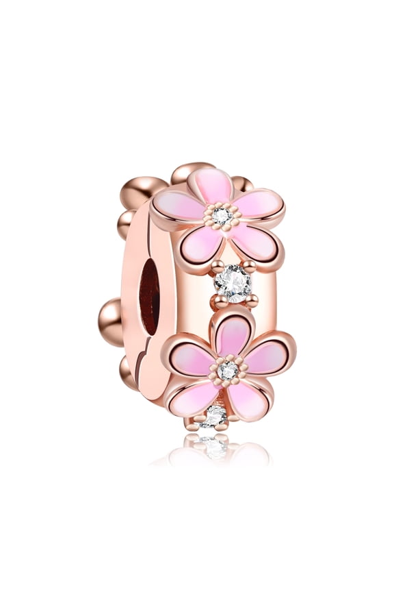 925 Sterling Silver Charm for Bracelets Rose Gold Pansy Flower Clip Charms Women Bracelet Charm