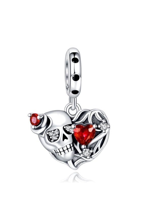 925 Sterling Silver Charm for Bracelets Skull Heart Ruby Pendant Charm Women Bracelet Charm