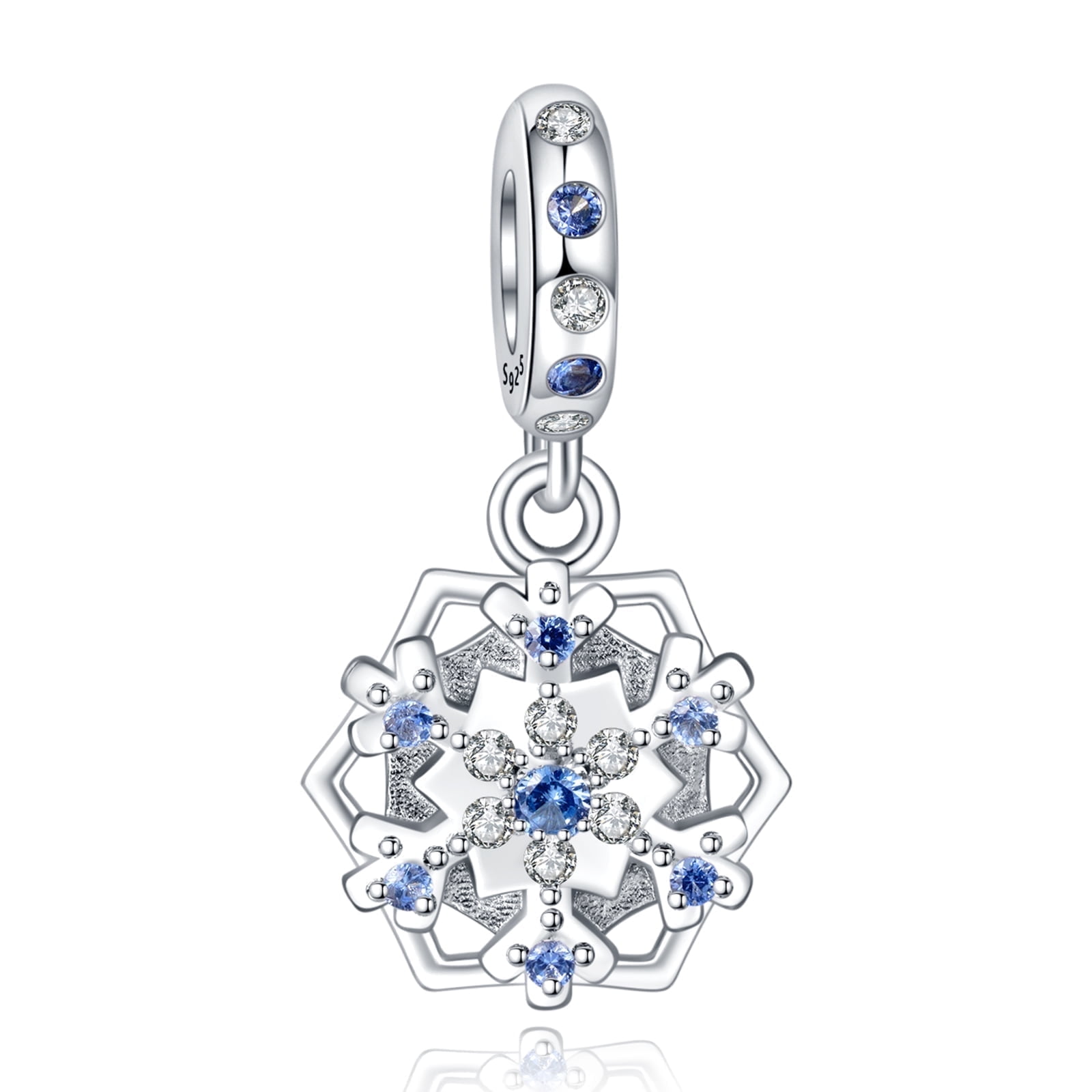 ROSIANNA 925 Sterling Silver Charm for Bracelets Snowflake Sapphire Pendant Charm Women Bracelet Charm