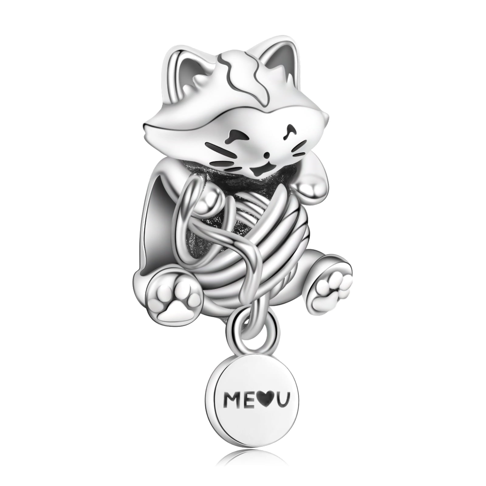 ANNMORS 925 Sterling Silver Charm for Bracelets Solid Cat & Wool Ball Charms Women Bracelet Charm