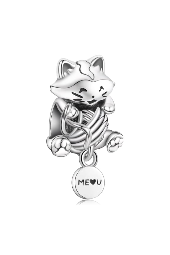 925 Sterling Silver Charm for Bracelets Solid Cat & Wool Ball Charms Women Bracelet Charm