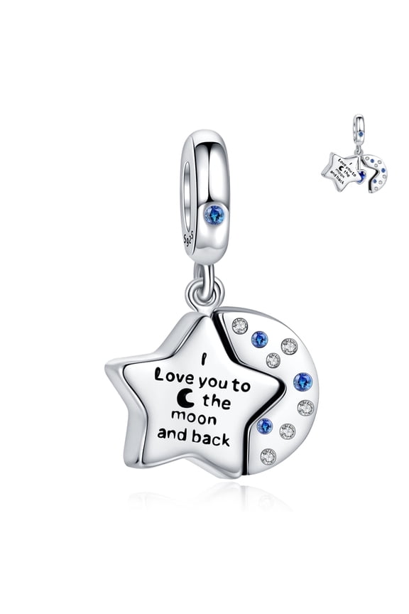 925 Sterling Silver Charm for Bracelets Stars & Moon Dangle Love Charm Pendant Women Bracelet Charm