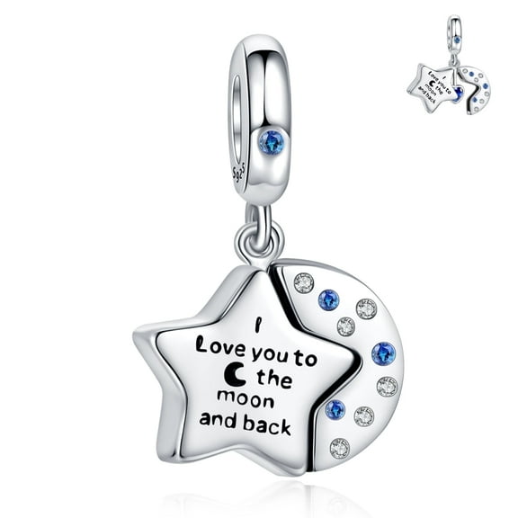 ROSIANNA 925 Sterling Silver Charm for Bracelets Stars & Moon Dangle Love Charm Pendant Women Bracelet Charm