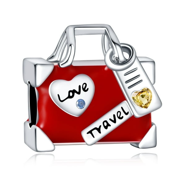 ROSIANNA 925 Sterling Silver Charm for Bracelets Suitcase Travel Love Heart Bead Charm Women Bracelet Charm