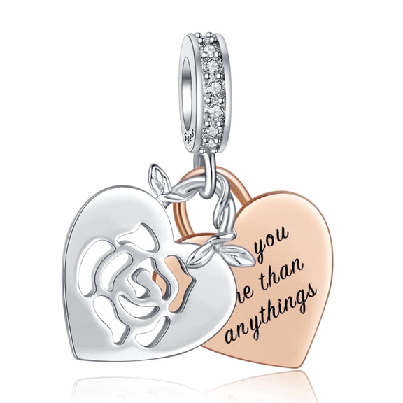 ROSIANNA 925 Sterling Silver Charm for Bracelets Two Tone Rose Gold Heart Dangle Charm Women Bracelet Charm