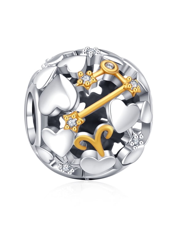 925 Sterling Silver Charm for Bracelets Two Tone Zodiac Sign Openwork Bead Charms Women Girl Holiday Gifts
