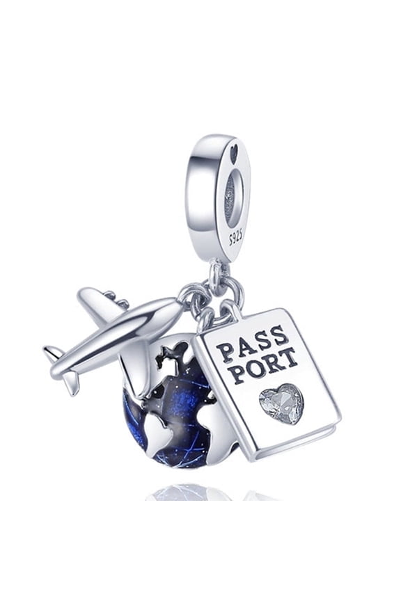 925 Sterling Silver Charm for Bracelets Women Airplane Passport Travel Dangle Charm Necklace Pendant Girl Gifts