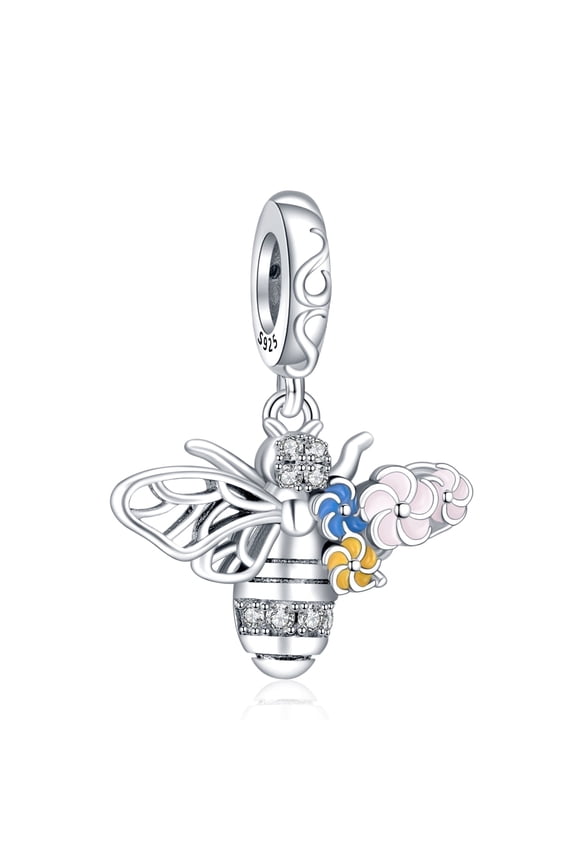 925 Sterling Silver Charm for Bracelets Women Bee Flowers Dangle Charms Necklace Girl Gifts