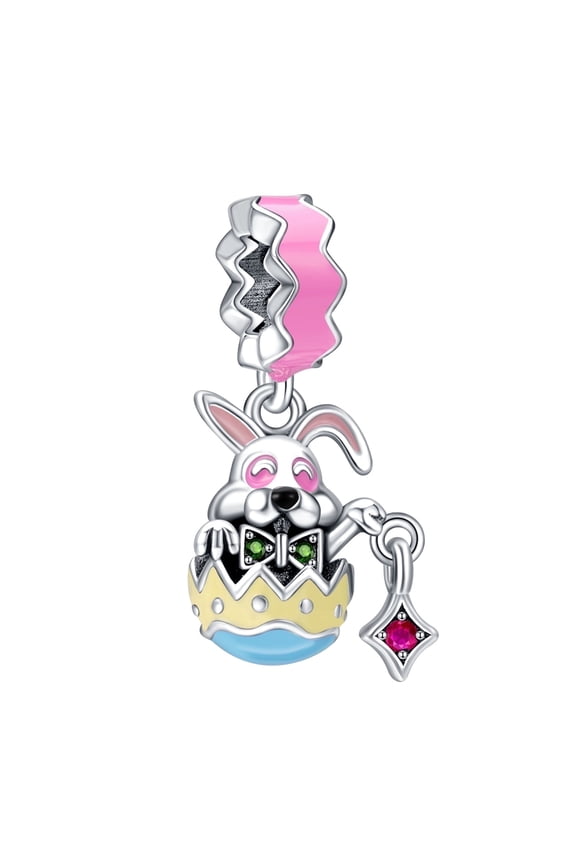 925 Sterling Silver Charm for Bracelets Women Easter Rabbit & Egg Dangle Charms Necklace Gifts