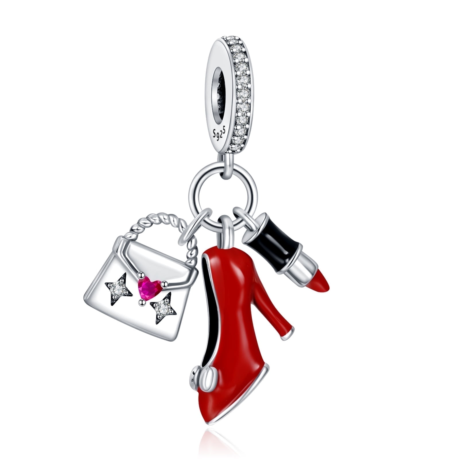 ROSIANNA 925 Sterling Silver Charm for Bracelets Women Red Heels Lipstick Shopping Bag Dangle Charm Necklace Pendant Girl Gifts