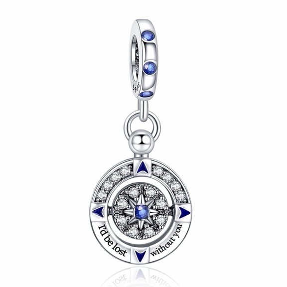 ROSIANNA 925 Sterling Silver Charm for Bracelets Women Silver Compass “I'd be lost without you” Dangle Charm Necklace Pendant