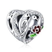 ROSIANNA 925 Sterling Silver Charm for Bracelets Women Silver Couple Birds Heart Charm Necklace Pendant Girl Gifts