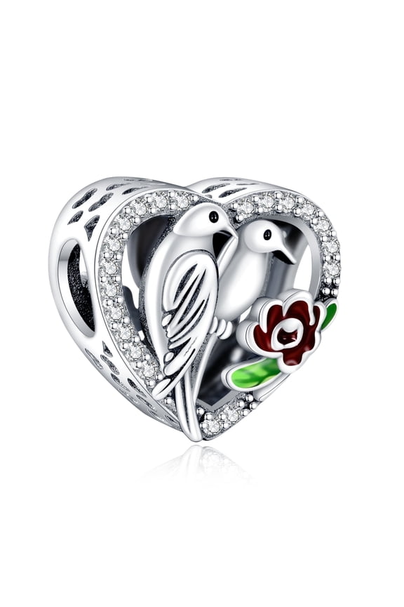 925 Sterling Silver Charm for Bracelets Women Silver Couple Birds Heart Charm Necklace Pendant Girl Gifts