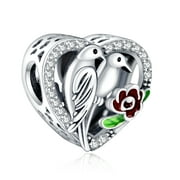 925 Sterling Silver Charm for Pandora Bracelets Women Silver Couple Birds Heart Charm Necklace Pendant Girl Gifts