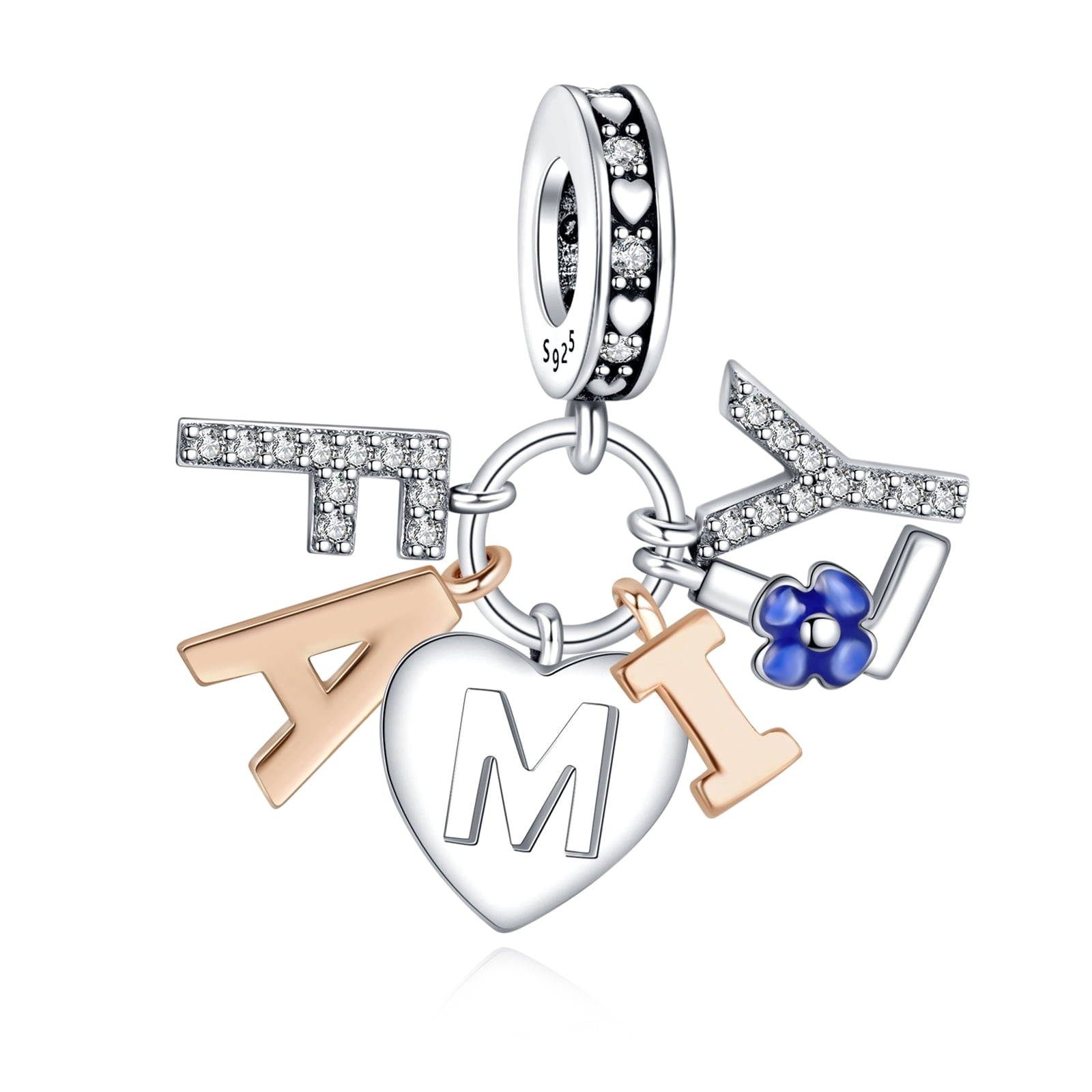 Sterling Silver Wing Heart Charm Bead For European Bracelets - Wife & Husband Design, Antique Finish, 2 Pieces
