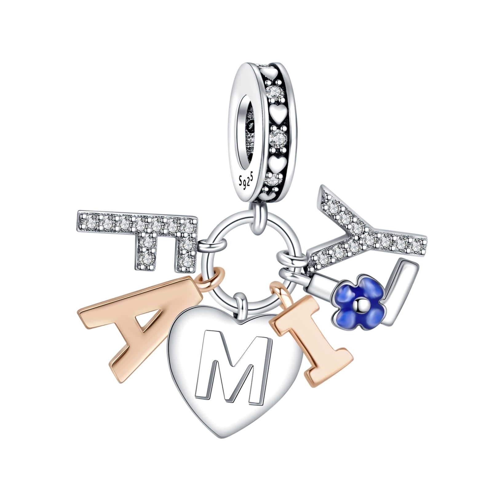 ROSIANNA 925 Sterling Silver Charm for Bracelets Women Silver Family Scripts Dangle Charm Necklace Pendant Gifts