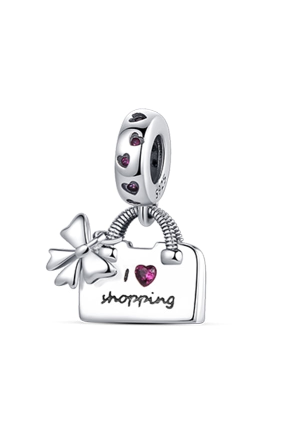 925 Sterling Silver Charm for Bracelets Women Silver Shopping Bag Lucky Clover Dangle Charm Necklace Pendant