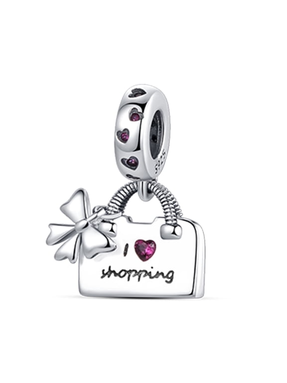 925 Sterling Silver Charm for Bracelets Women Silver Shopping Bag Lucky Clover Dangle Charm Necklace Pendant