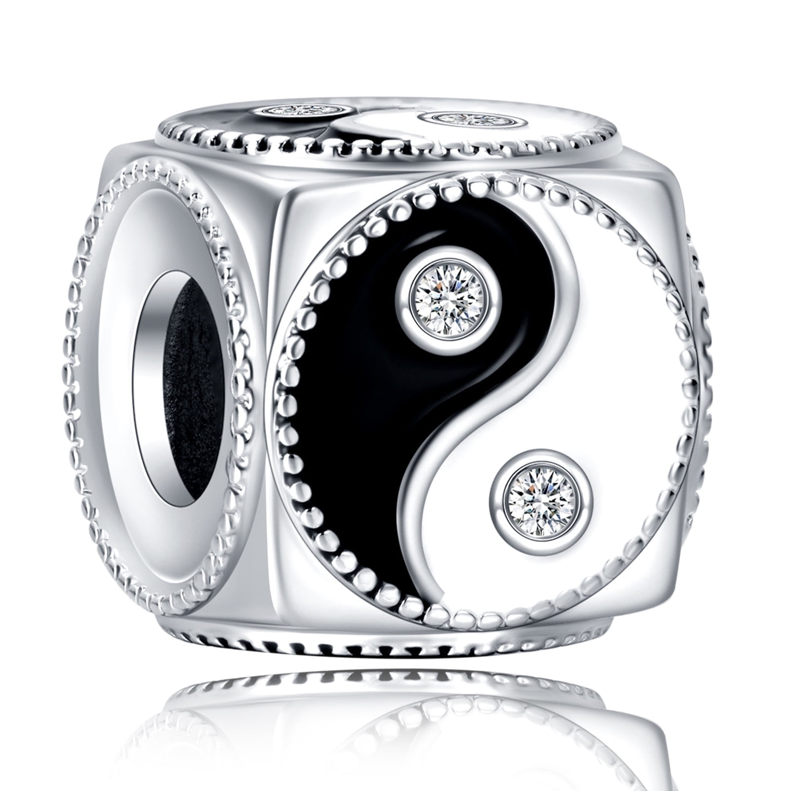 ROSIANNA 925 Sterling Silver Charm for Bracelets Ying Yang Square Bead Charm Women Bracelet Charm