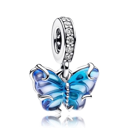 925 Sterling Silver Charm for Women Bracelets Necklace Free Butterfly Blue Gem Dangle Charm Gift