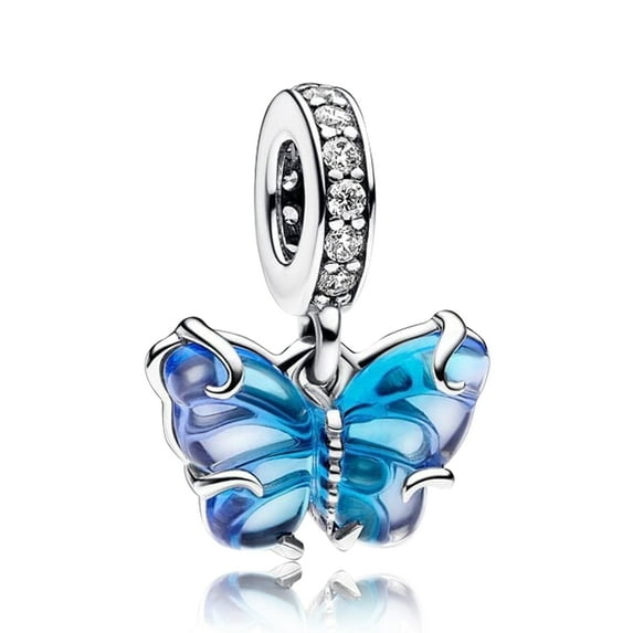 925 Sterling Silver Charm for Women Bracelets Necklace Free Butterfly Blue Gem Dangle Charm Gift