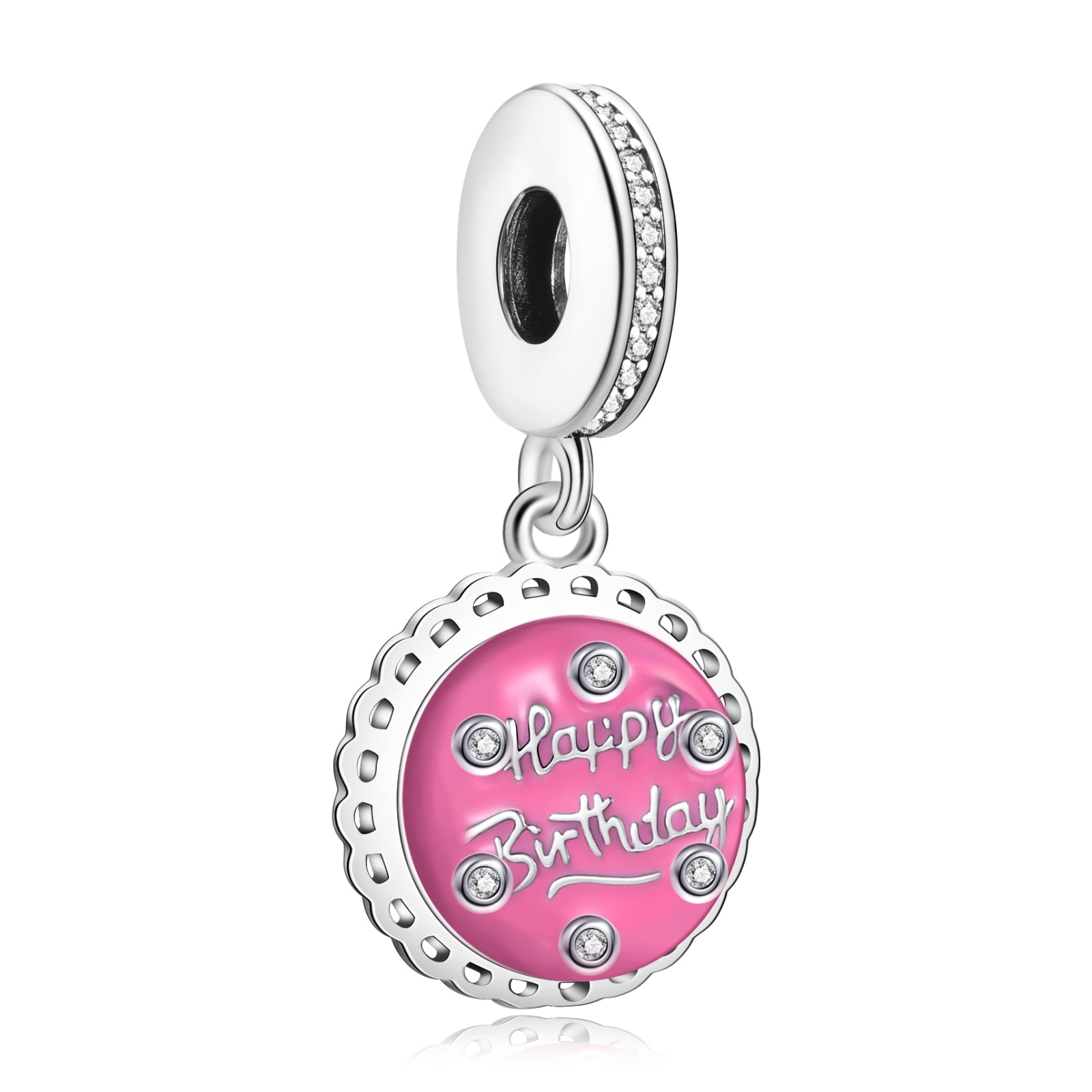 AMUEFER 925 Sterling Silver Charm for Women Bracelets Necklace Happy Birthday Cake Dangle Charm Gift