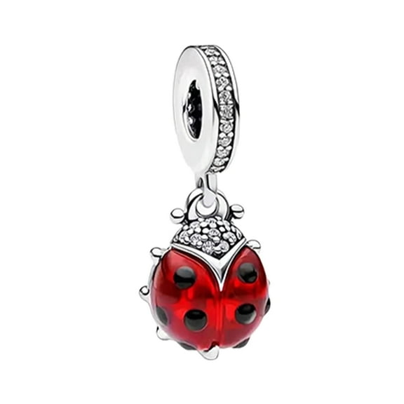 925 Sterling Silver Charm for Women Bracelets Necklace Ladybug Red Gem Dangle Charm Gift