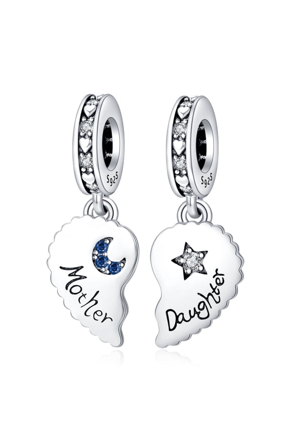 925 Sterling Silver Charm for Women Bracelets Necklace Mother Daughter Split Heart Dangle Charms Women Bracelet Charm