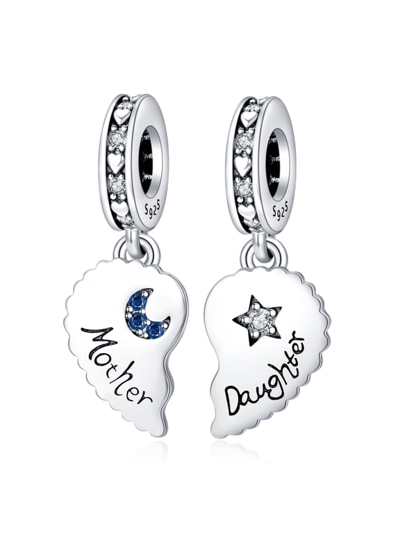 925 Sterling Silver Charm for Women Bracelets Necklace Mother Daughter Split Heart Dangle Charms Women Bracelet Charm