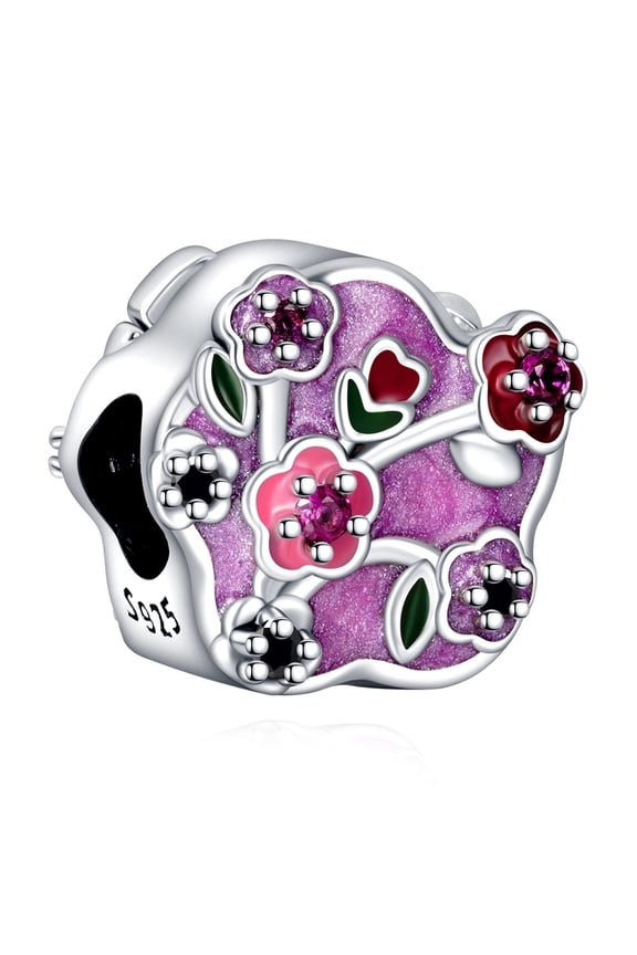 925 Sterling Silver Charm for Women Bracelets Necklace Purple Wintersweet Flower Charms Women Bracelet Charm