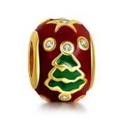 AMUEFER 925 Sterling Silver Charm for Women Bracelets Necklace Red Christmas Tree Spacer Charms Women Bracelet Charm