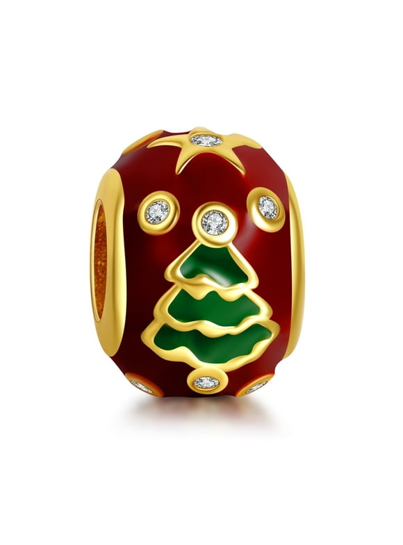 925 Sterling Silver Charm for Women Bracelets Necklace Red Christmas Tree Spacer Charms Women Bracelet Charm