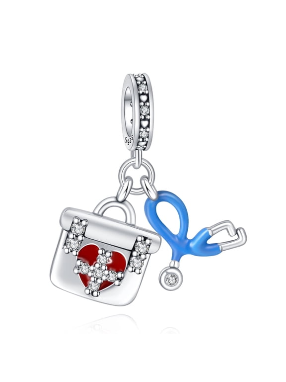 925 Sterling Silver Charm for Women Bracelets Necklace Stethoscope Medical Kit Pendant Dangle Bead Charms Women Bracelet