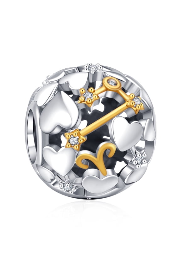 925 Sterling Silver Charm for Women Bracelets Necklace Two Tone Zodiac Sign Openwork Bead Charms Women Girl Holiday Gifts Aries