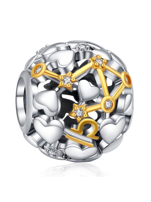 925 Sterling Silver Charm for Women Bracelets Necklace Two Tone Zodiac Sign Openwork Bead Charms Women Girl Holiday Gifts Libra