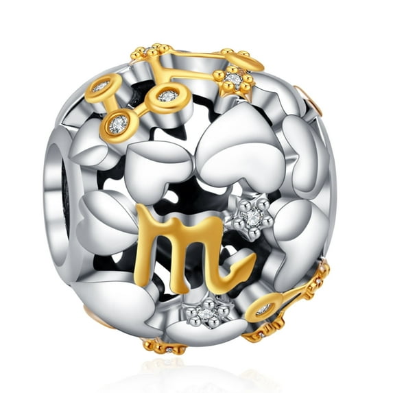 925 Sterling Silver Charm for Women Bracelets Necklace Two Tone Zodiac Sign Openwork Bead Charms Women Girl Holiday Gifts Scorpio