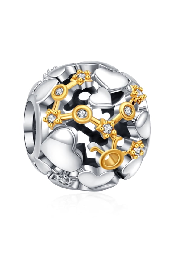 925 Sterling Silver Charm for Women Bracelets Necklace Two Tone Zodiac Sign Openwork Bead Charms Women Girl Holiday Gifts Taurus