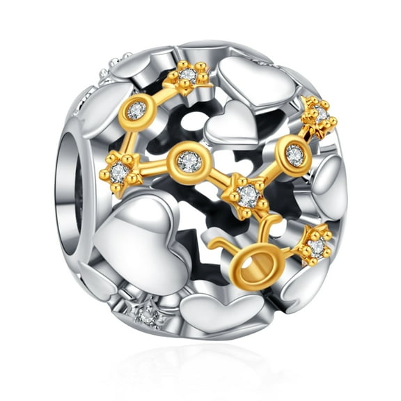 925 Sterling Silver Charm for Women Bracelets Necklace Two Tone Zodiac Sign Openwork Bead Charms Women Girl Holiday Gifts Taurus