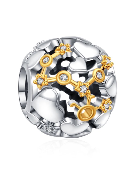 925 Sterling Silver Charm for Women Bracelets Necklace Two Tone Zodiac Sign Openwork Bead Charms Women Girl Holiday Gifts Taurus