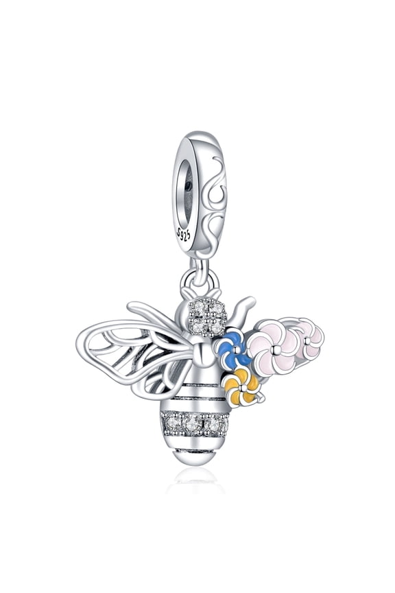 925 Sterling Silver Charm for Women Bracelets Necklace Women Bee Flowers Dangle Charms Necklace Girl Gifts