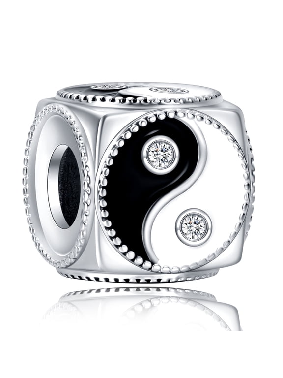 925 Sterling Silver Charm for Women Bracelets Necklace Ying Yang Square Bead Charm Women Bracelet Charm
